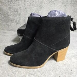 Hush Puppies Soft Suede Leather Ankle Boots Black Tassel Zip BackWomens 9 NIB
